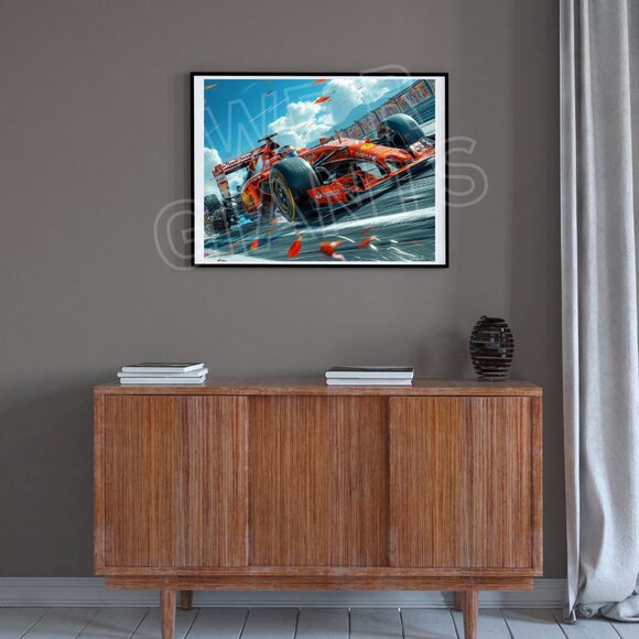 F1 Ferrari Racing Car Watercolor Look 20x16 Art Print - Picture 1 of 2